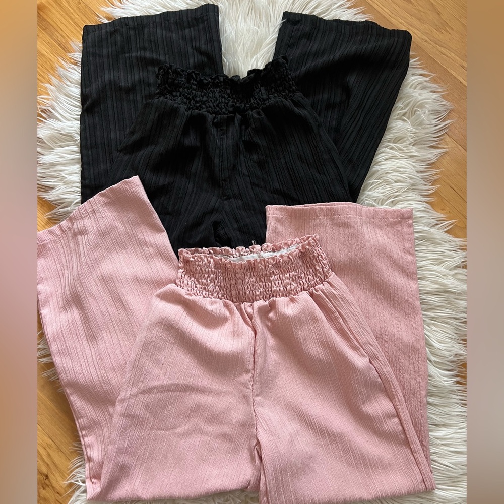 SHEIN Girls Wide-Leg Smocked Waist Pants - Pink & Black